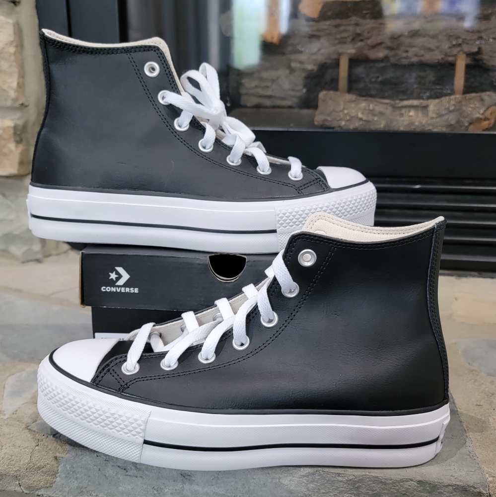 New Converse Chuck Taylor All Star Lift Black Leather Platform Size 7.5